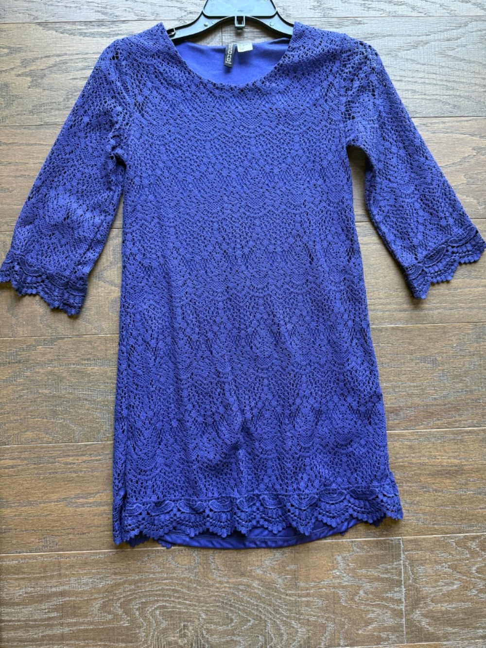 H&M Navy Blue Lace Shift Dress Size 2 | 3/4 Sleeve Lined Mini Dress